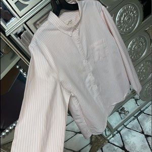 Pink and white button up blouse